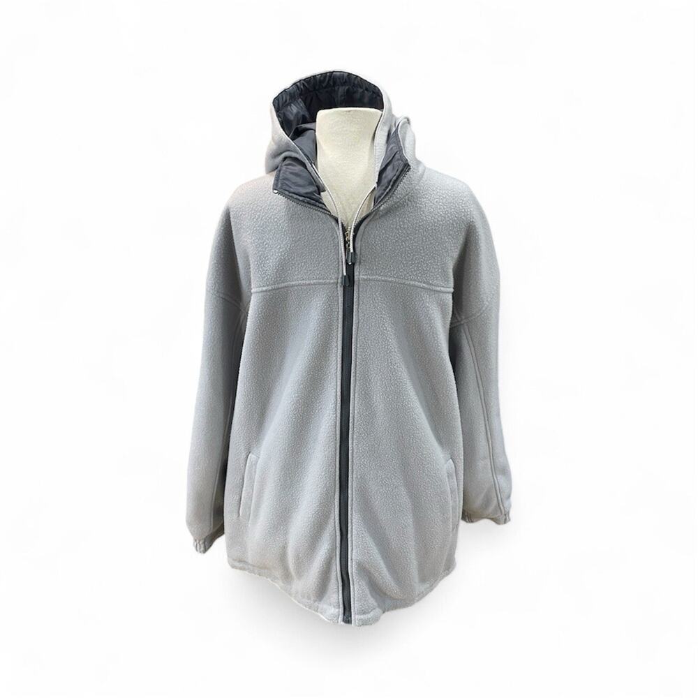 Rigo Sportswear Men’s XL Reversible Gray Jacket Nylon/Fleece Removable Hood EUC